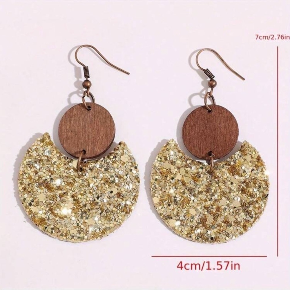 Gold and Brown Dangle Earrings - Picture 5 of 5